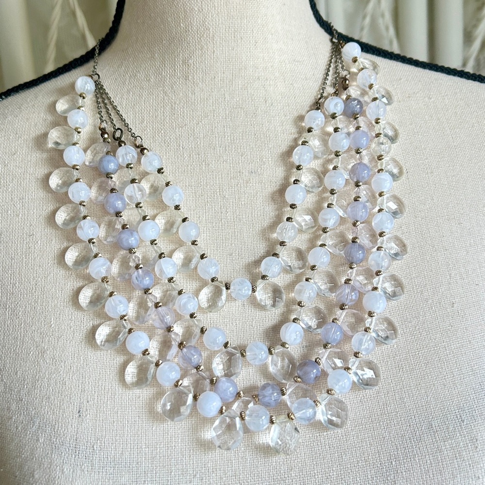 Bloomingdale’s Multi Strand Necklace Clear Milky White Smoky Gray Beads